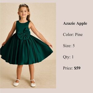 Azazie Pine Satin Girls' Party Dress with Waist Bow